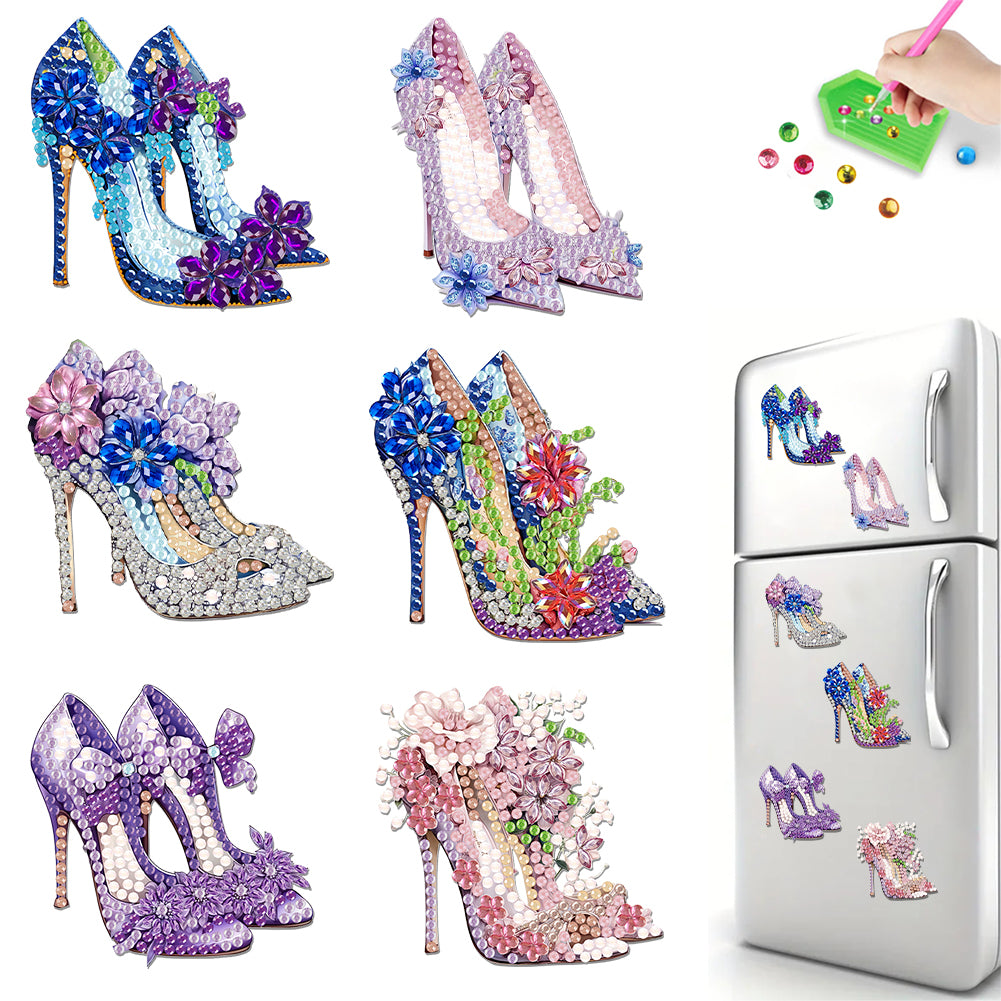 6Pcs Acrylic High Heel Fridge Stickers Diamond Painting Magnets Decals