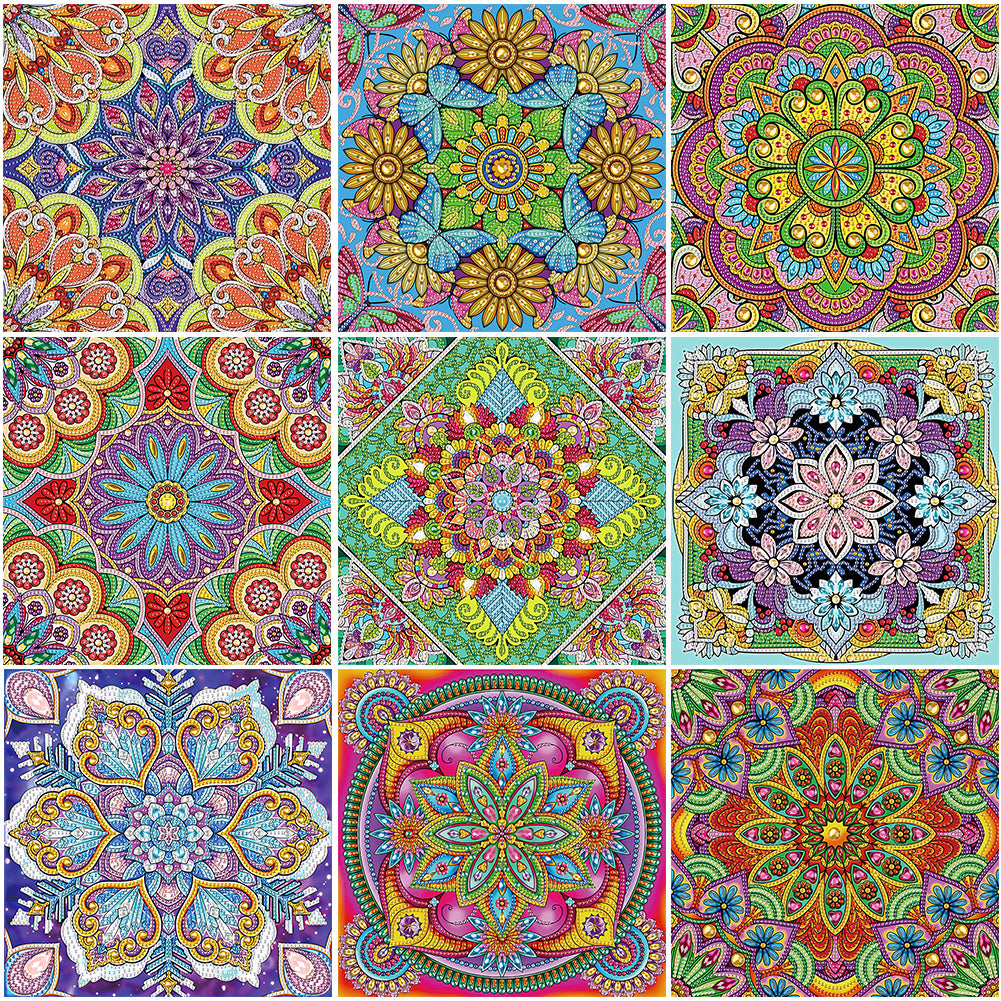 9Pcs Partial Special Diamond Painting Set - Mandala alien (30*30CM)