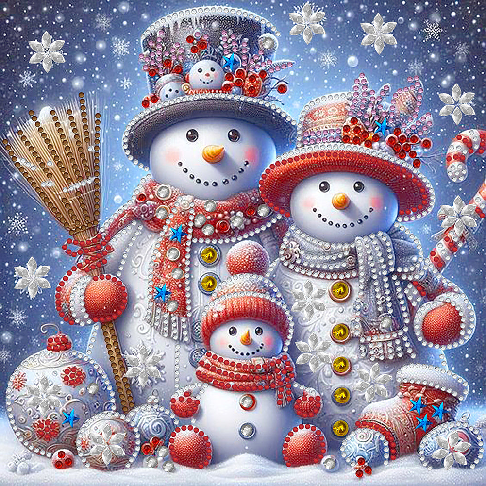 Diamond Painting - Partial Special Shaped - Winter snowman family (30*30CM)
