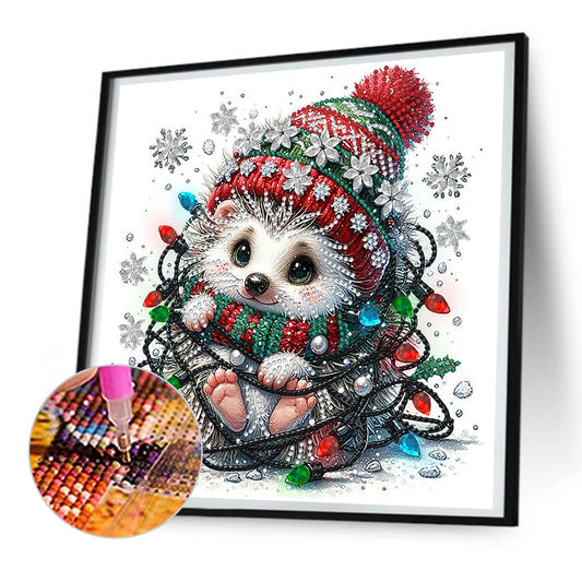 Diamond Painting - Partial Special Shaped - Christmas lights and little hedgehog (30*30CM)