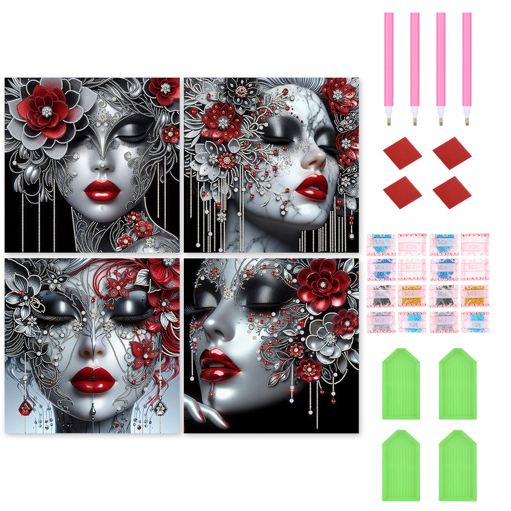 4pcs Partial Special Diamond Painting Set - Elegant lady (40*40CM)