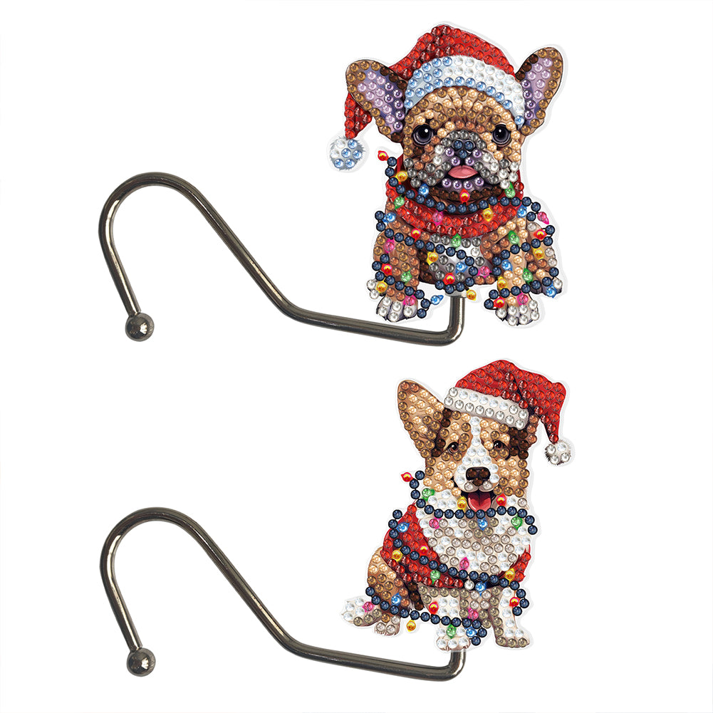 2Pcs Xmas Puppy DIY Diamond Painting Countertop Hooks for Home Office Decor