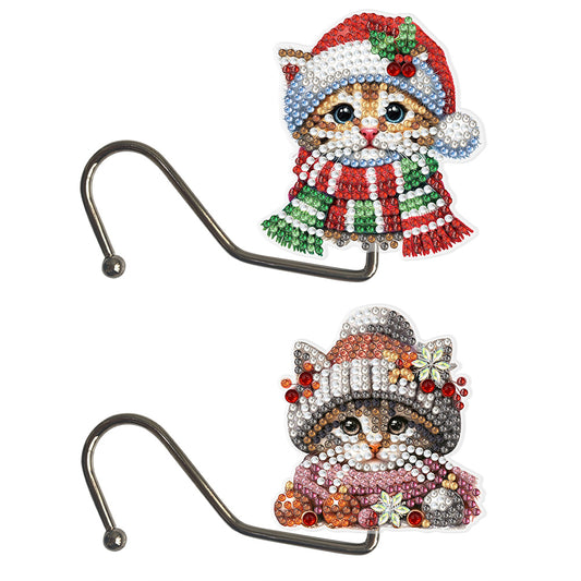 2Pcs Xmas Cat DIY Diamond Painting Countertop Hooks for Home Office Decor