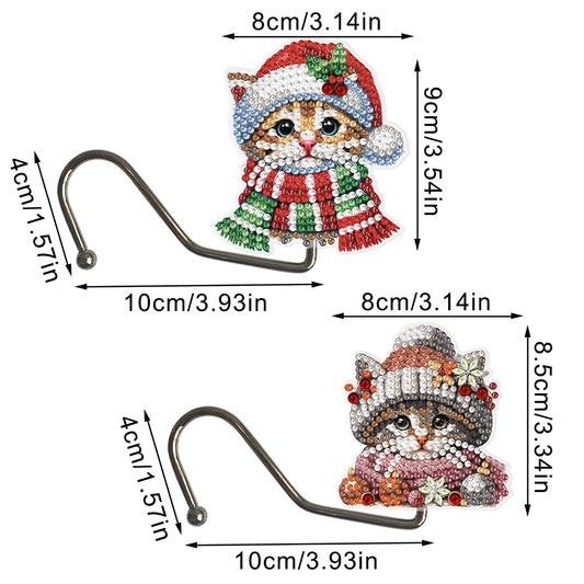 2Pcs Xmas Cat DIY Diamond Painting Countertop Hooks for Home Office Decor