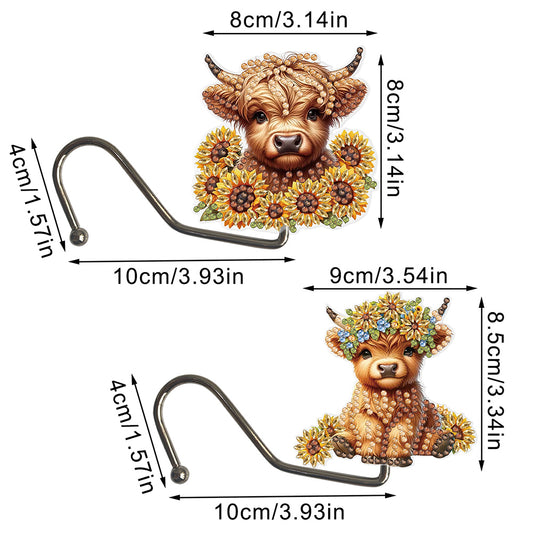 2Pcs Highland Yak DIY Diamond Painting Countertop Hooks for Home Office Decor