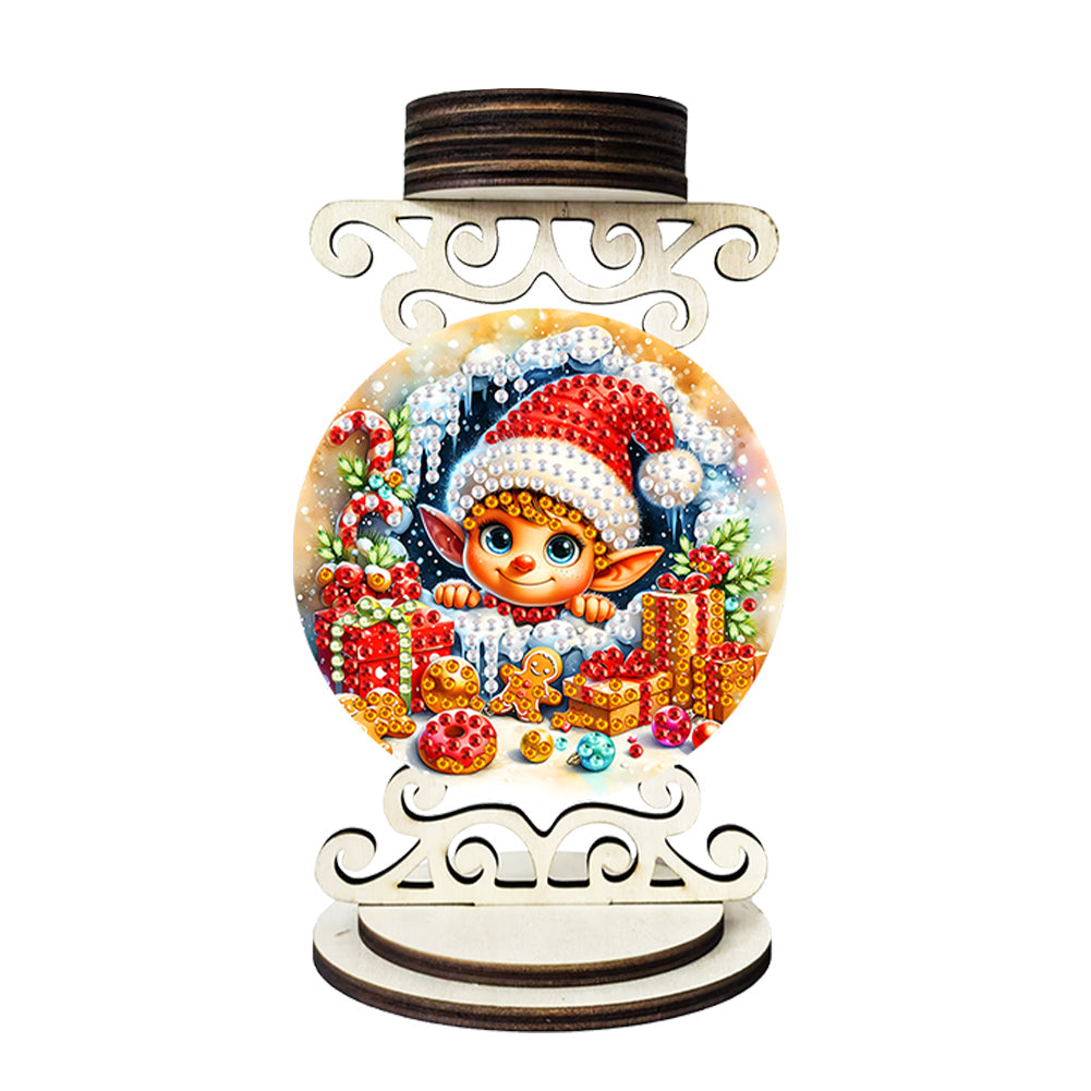 Wooden Special Shaped Christmas Diamond Painting Candle Holder for Home Decor