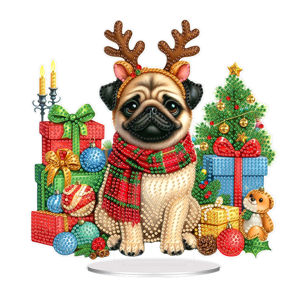 Acrylic Special Shape Christmas Pug Desktop Diamond Art Kits for Home Decor