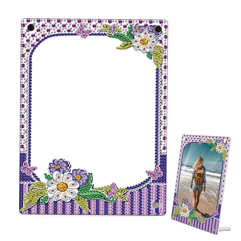 Floral Special Shape Diamond Painting Photo Frame Home Decor (Flower Purple)