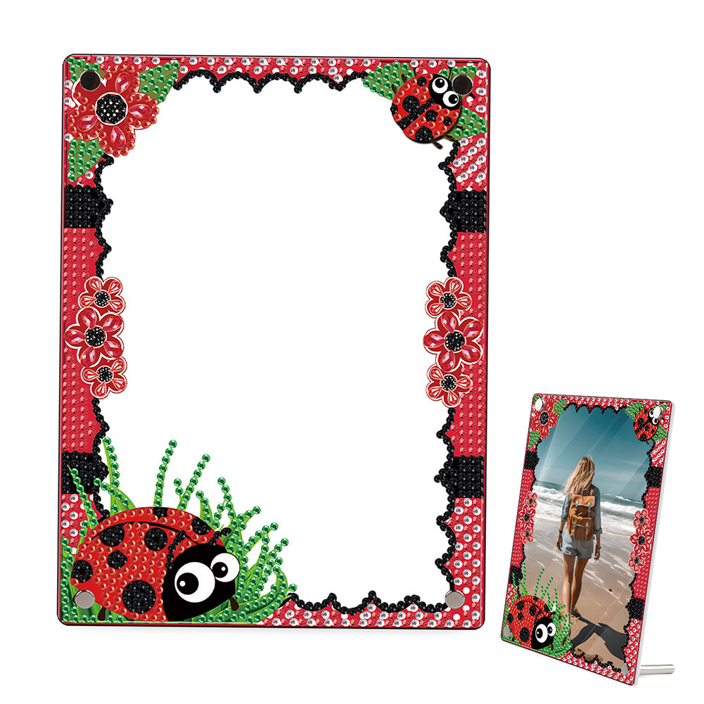 Floral Special Shape Diamond Painting Photo Frame Home Decor Gift (Ladybug)