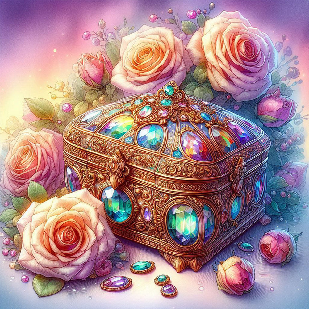 Diamond Painting - Full Round - Rose treasure box (30*30CM)