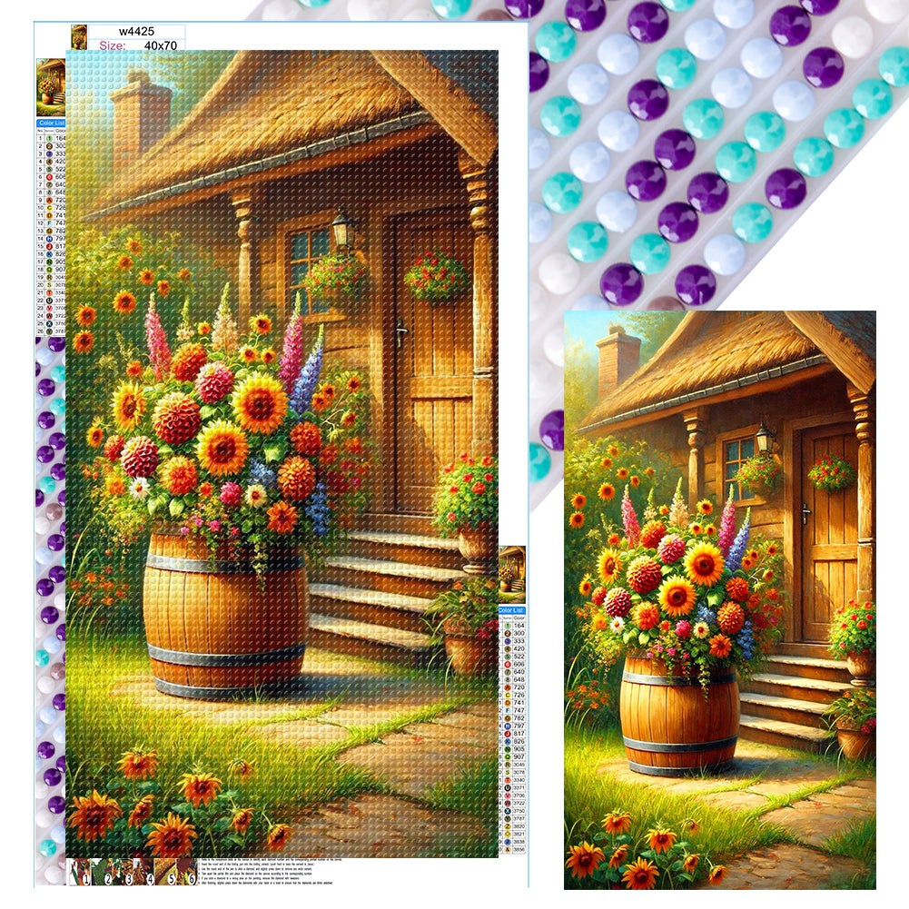 Diamond Painting - Full Round - Wine barrel bouquet in the courtyard (40*70CM)