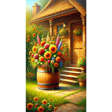 Load image into Gallery viewer, Diamond Painting - Full Round - Wine barrel bouquet in the courtyard (40*70CM)
