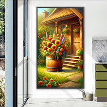 Load image into Gallery viewer, Diamond Painting - Full Round - Wine barrel bouquet in the courtyard (40*70CM)
