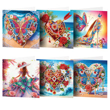 Load image into Gallery viewer, 6Pcs Diamond Painting Greeting Card Heart Flower Diamond Handmade Card
