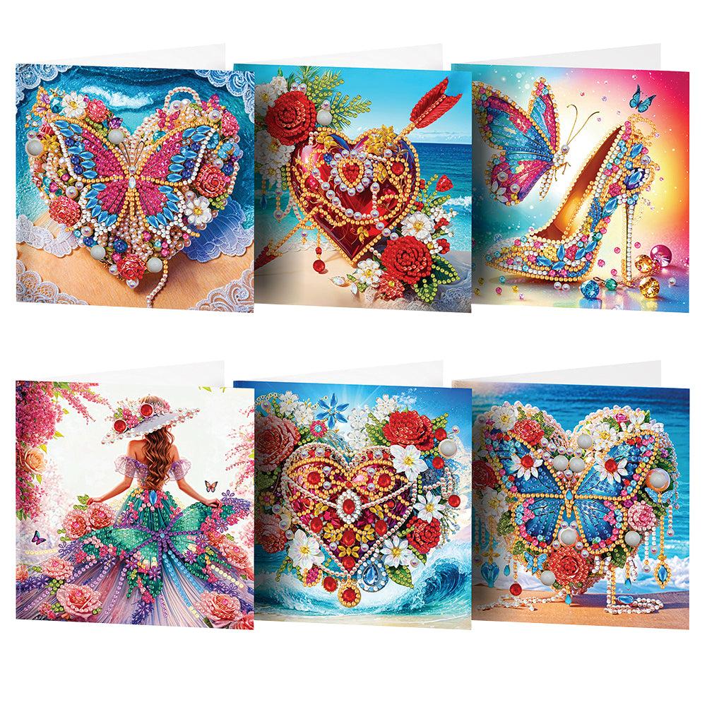 6Pcs Diamond Painting Greeting Card Heart Flower Diamond Handmade Card