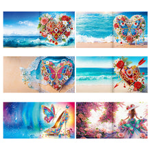 Load image into Gallery viewer, 6Pcs Diamond Painting Greeting Card Heart Flower Diamond Handmade Card
