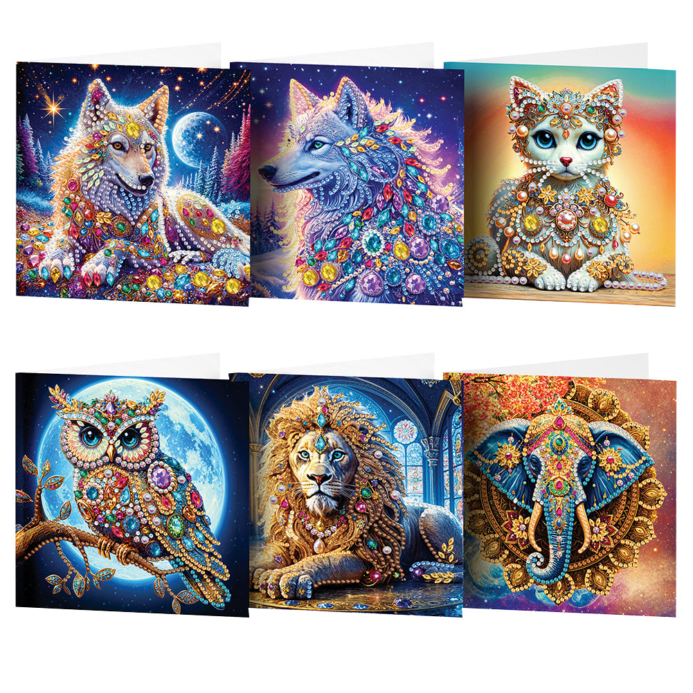 6Pcs Diamond Painting Greeting Card Animals Diamond Handmade Card for Friends