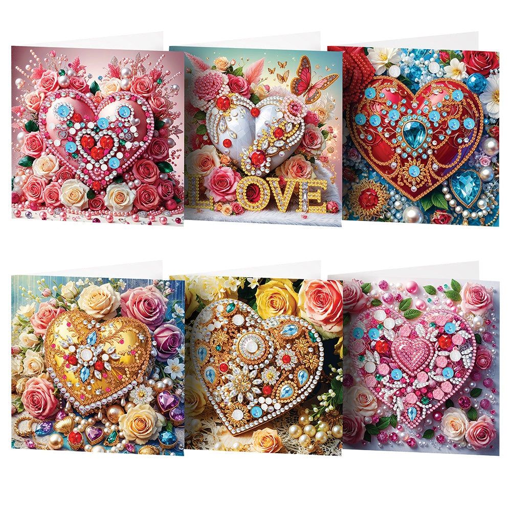 6Pcs Diamond Painting Greeting Card Heart Diamond Handmade Card for Friends