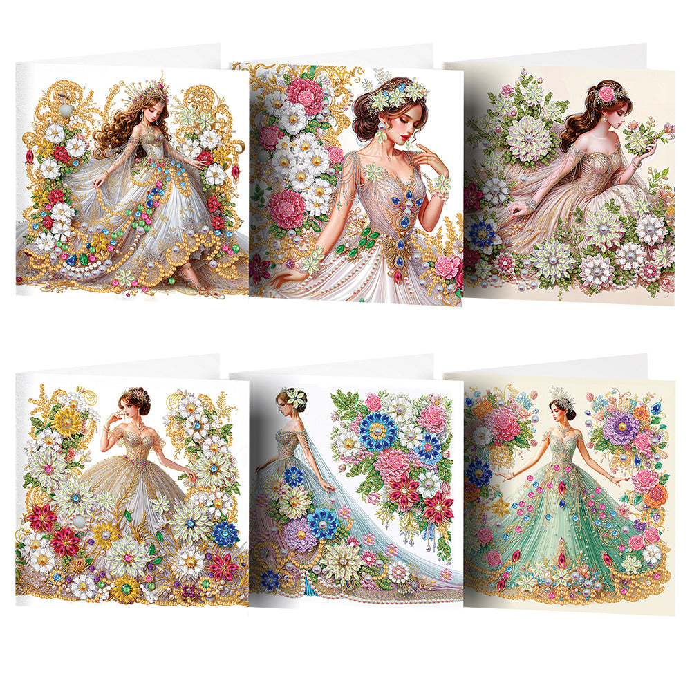 6Pcs Diamond Painting Greeting Card Dress Girl Diamond Handmade Card for Friends