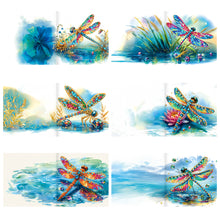 Load image into Gallery viewer, 6Pcs Diamond Painting Greeting Card Dragonfly Diamond Handmade Card for Friends
