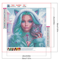 Load image into Gallery viewer, Diamond Painting - Full Round - Cool girl and cat (30*30CM)
