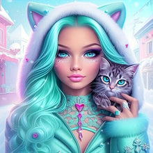 Load image into Gallery viewer, Diamond Painting - Full Round - Cool girl and cat (30*30CM)
