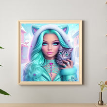 Load image into Gallery viewer, Diamond Painting - Full Round - Cool girl and cat (30*30CM)
