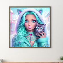 Load image into Gallery viewer, Diamond Painting - Full Round - Cool girl and cat (30*30CM)
