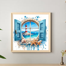 Load image into Gallery viewer, Diamond Painting - Full Round - Lighthouse on the sea outside the window (30*30CM)
