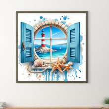 Load image into Gallery viewer, Diamond Painting - Full Round - Lighthouse on the sea outside the window (30*30CM)
