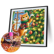 Load image into Gallery viewer, Diamond Painting - Full Round - Cat climbing Christmas tree (30*30CM)
