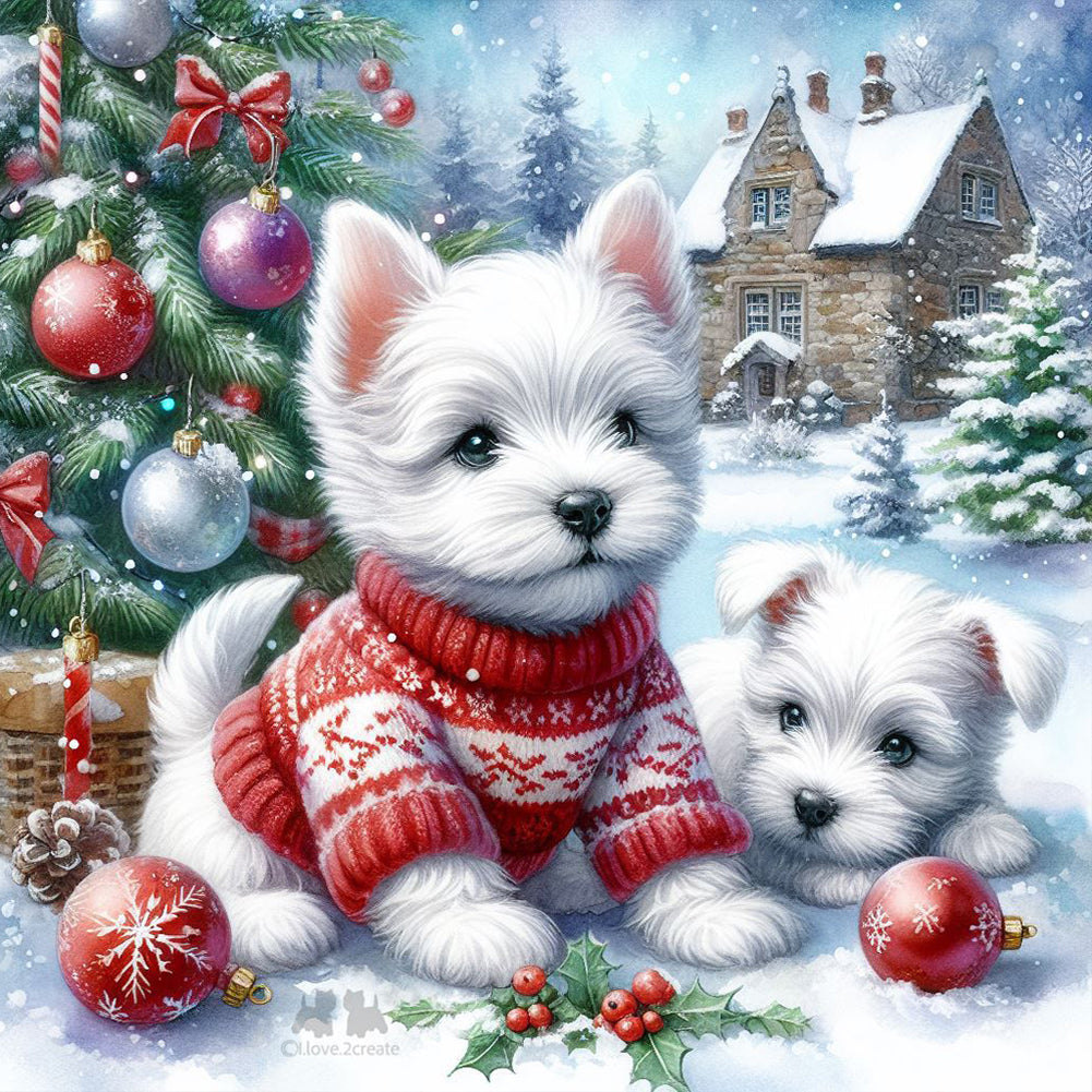 Diamond Painting - Full Round - Christmas West Highland Terrier (30*30CM)