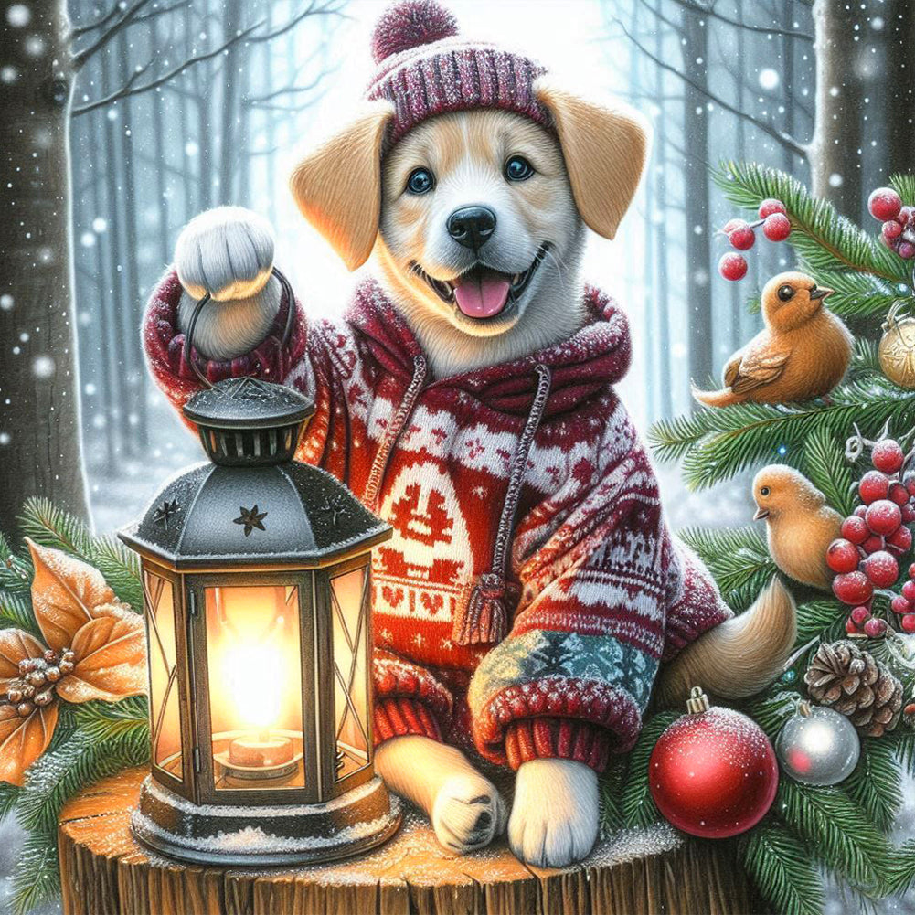 Diamond Painting - Full Round - Christmas dog (30*30CM)
