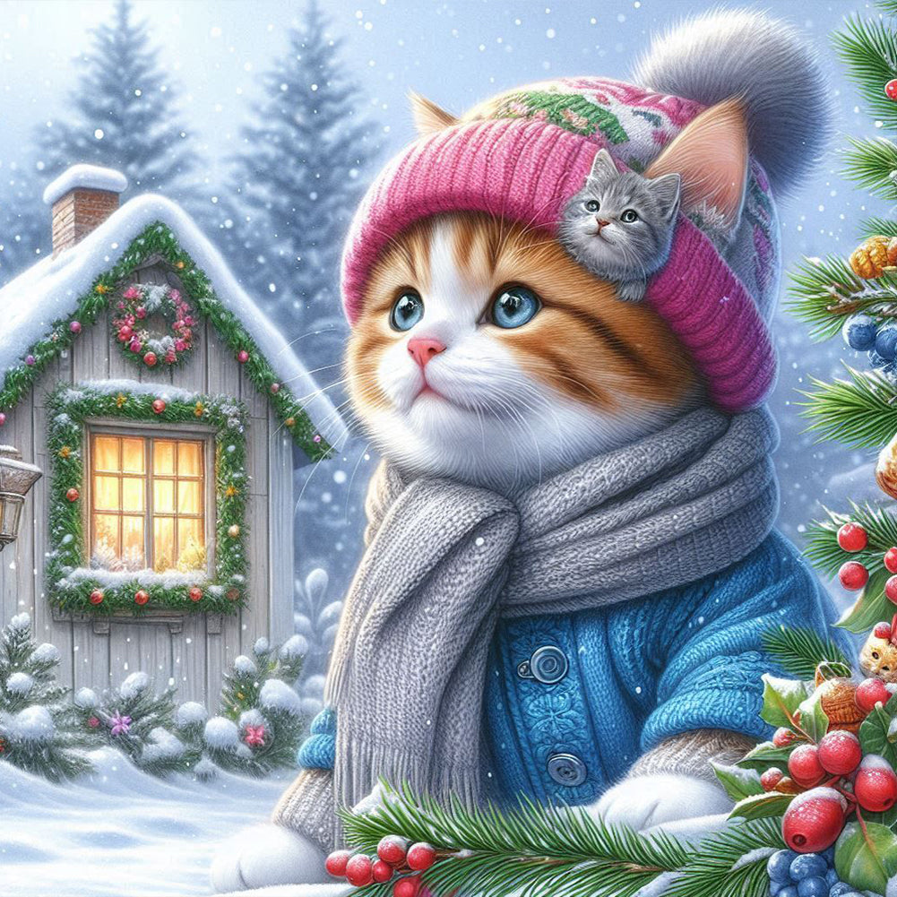 Diamond Painting - Full Round - Christmas cat (30*30CM)