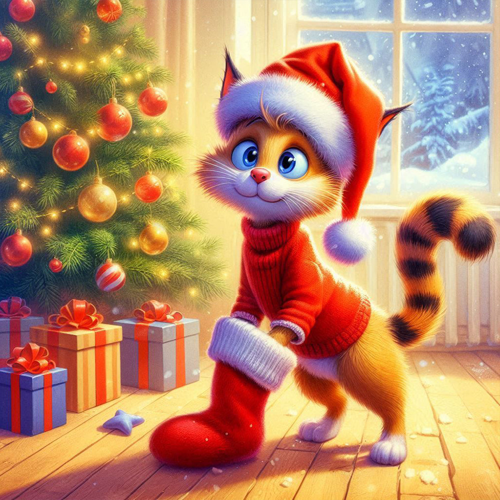 Diamond Painting - Full Round - Christmas cat (30*30CM)