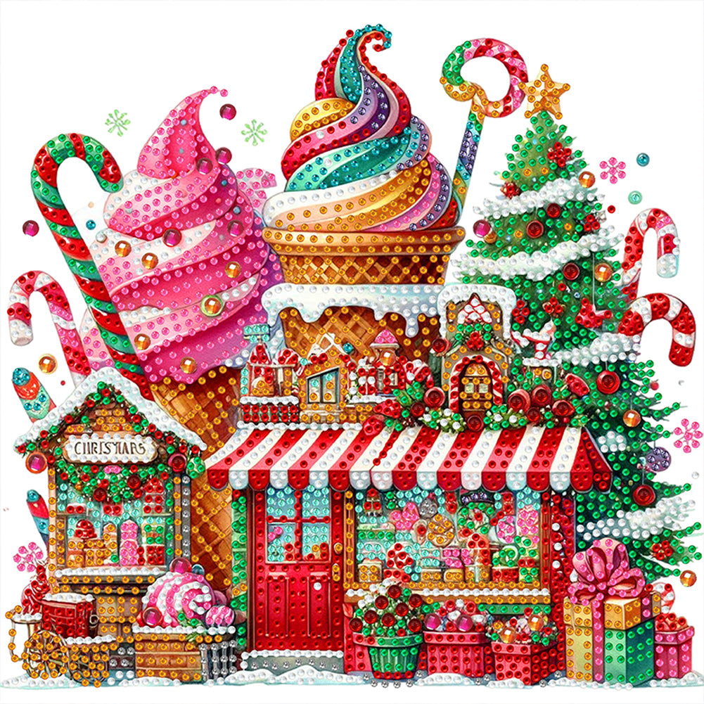 Diamond Painting - Partial Special Shaped - Christmas ice cream house (30*30CM)