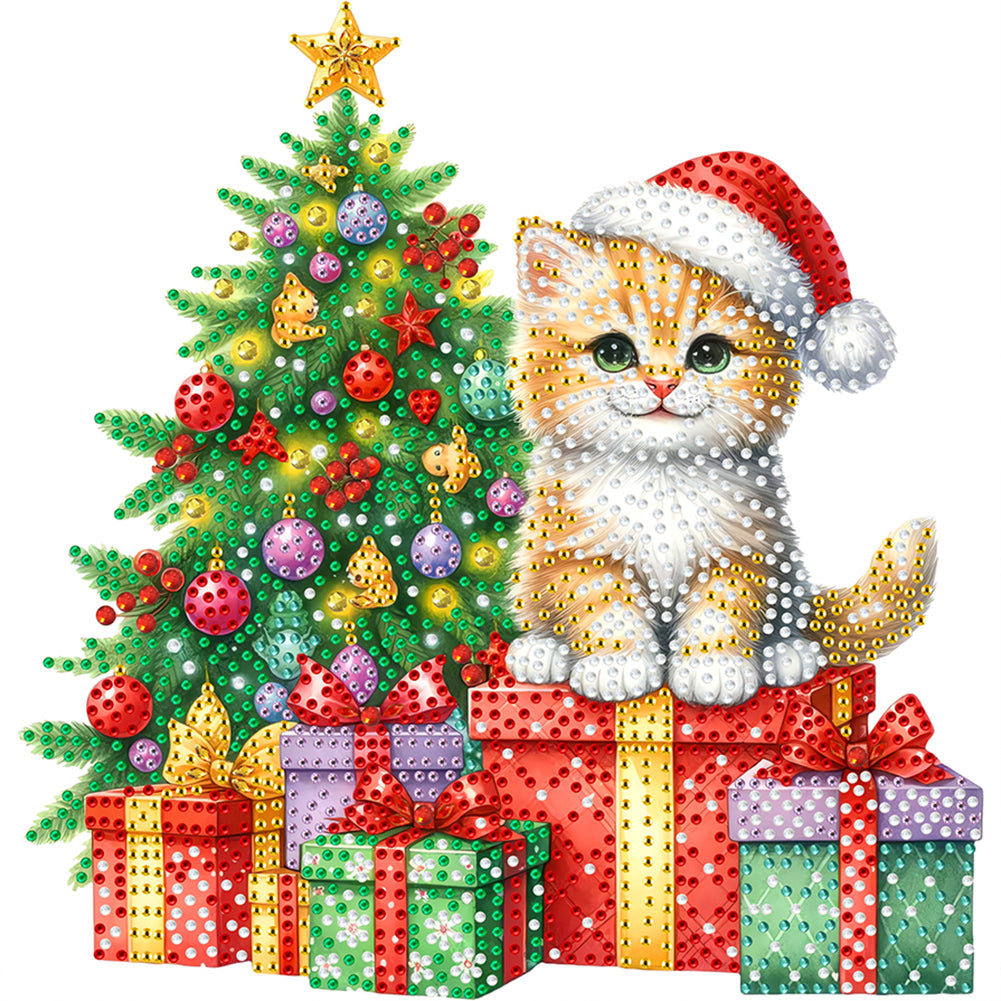 Diamond Painting - Partial Special Shaped - Christmas tree and cat (30*30CM)