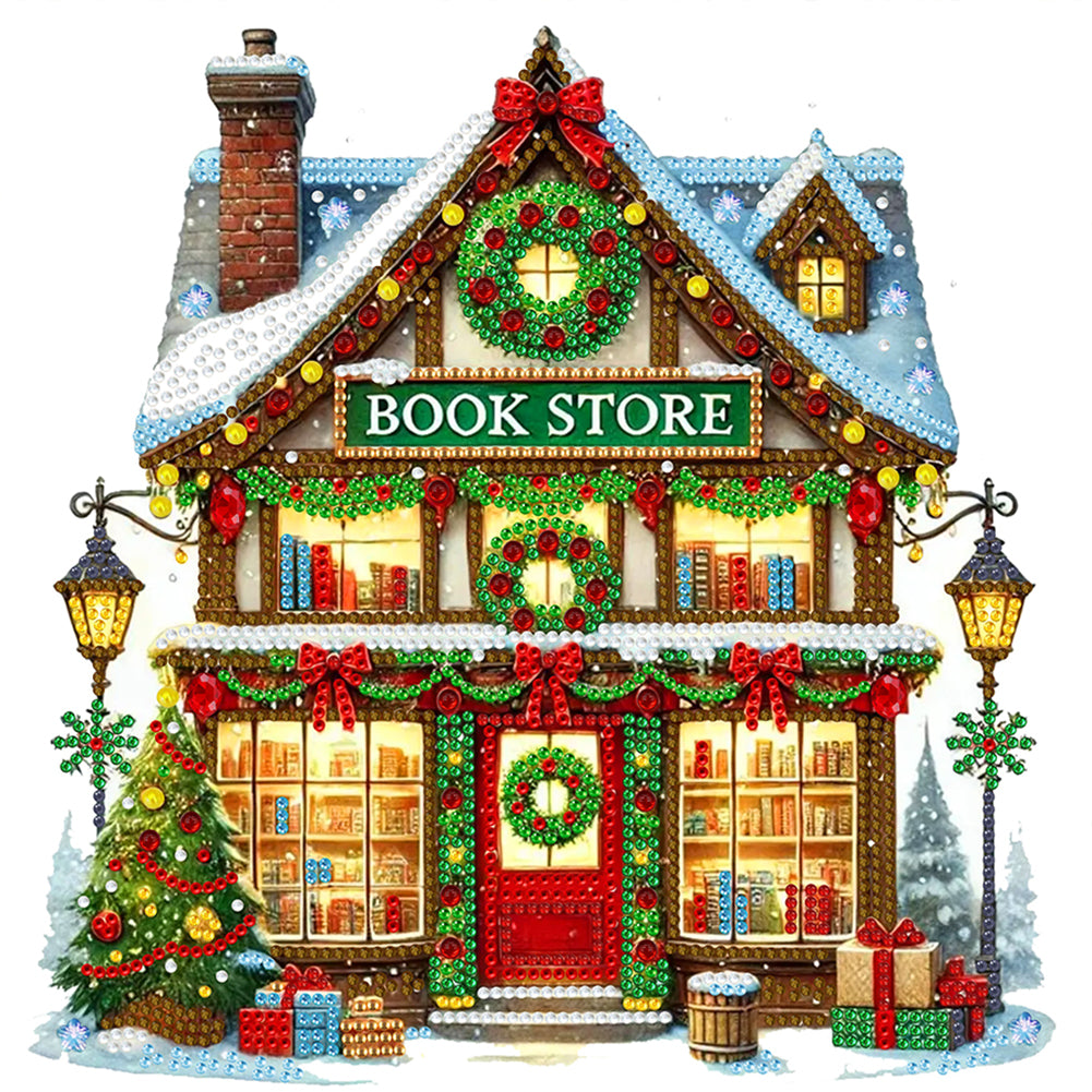Diamond Painting - Partial Special Shaped - Christmas bookstore (30*30CM)