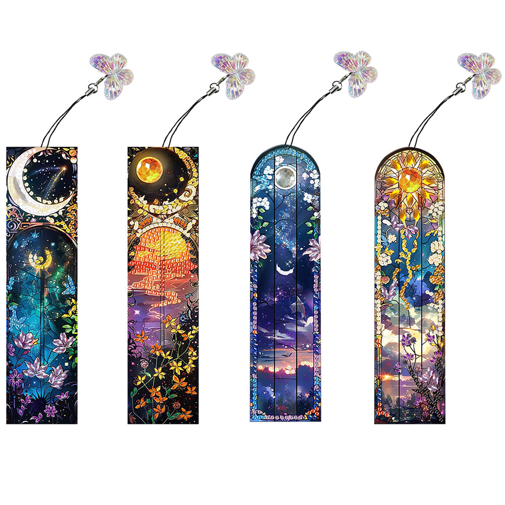 4Pcs Special Shape Sun Moon Scene DIY Diamond Painting Bookmarks Art Kits