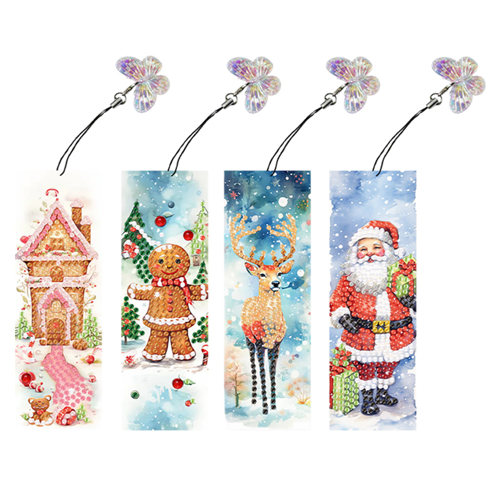 4Pcs Special Shape Christmas Tree Diamond Painting Bookmark for Reading Day Gift