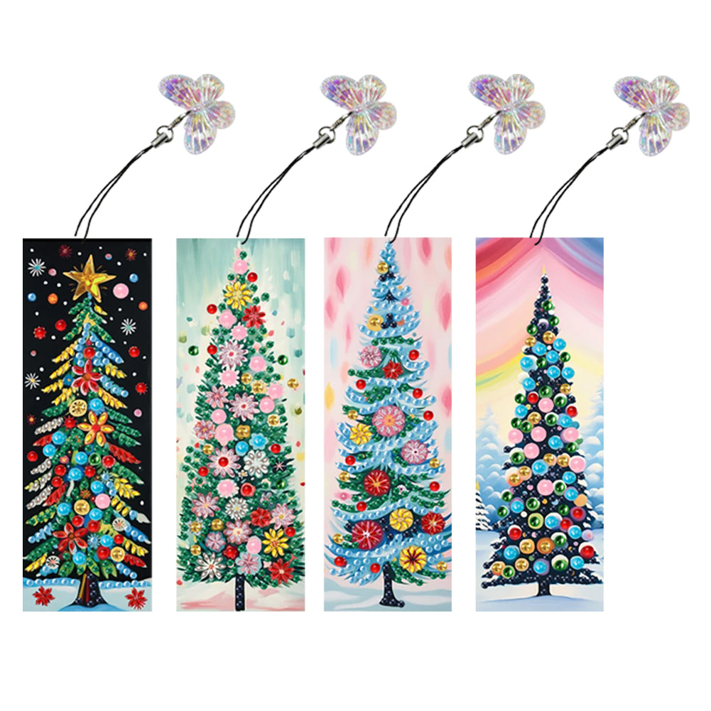 4Pcs Special Shape Christmas Tree Diamond Painting Bookmark for Reading Day Gift