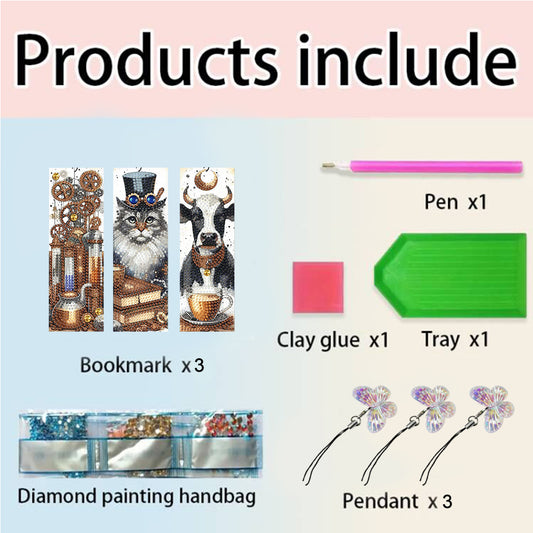 3Pcs Special Shape Animals 5D DIY Diamond Painting Bookmark for Reading Day Gift