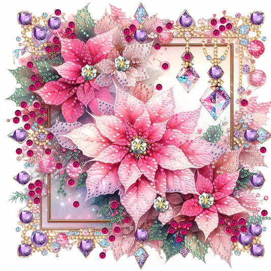 Diamond Painting - Partial Special Shaped - Pink Christmas flower (30*30CM)