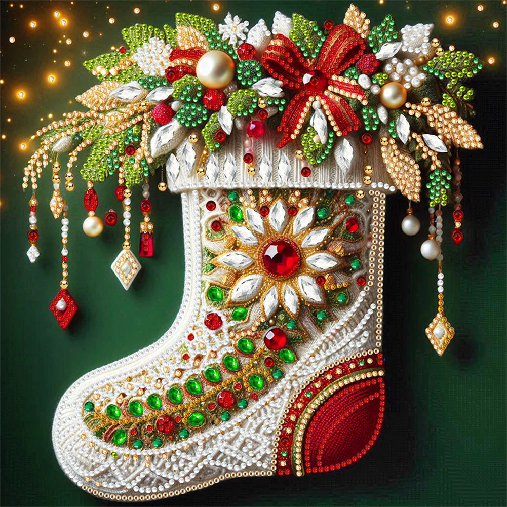 Diamond Painting - Partial Special Shaped - Christmas flower socks (30*30CM)