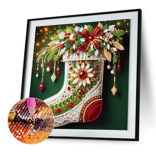 Diamond Painting - Partial Special Shaped - Christmas flower socks (30*30CM)