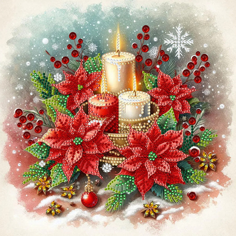 Diamond Painting - Partial Special Shaped - Christmas flower candle (30*30CM)