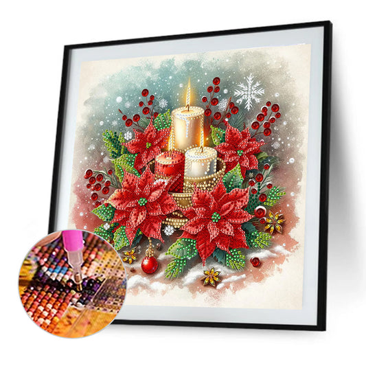 Diamond Painting - Partial Special Shaped - Christmas flower candle (30*30CM)