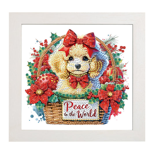 Diamond Painting - Partial Special Shaped - Christmas poodle (with frame) (22.8*22.8CM)