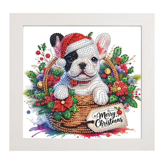 Diamond Painting - Partial Special Shaped - Christmas French bulldog (with frame) (22.8*22.8CM)