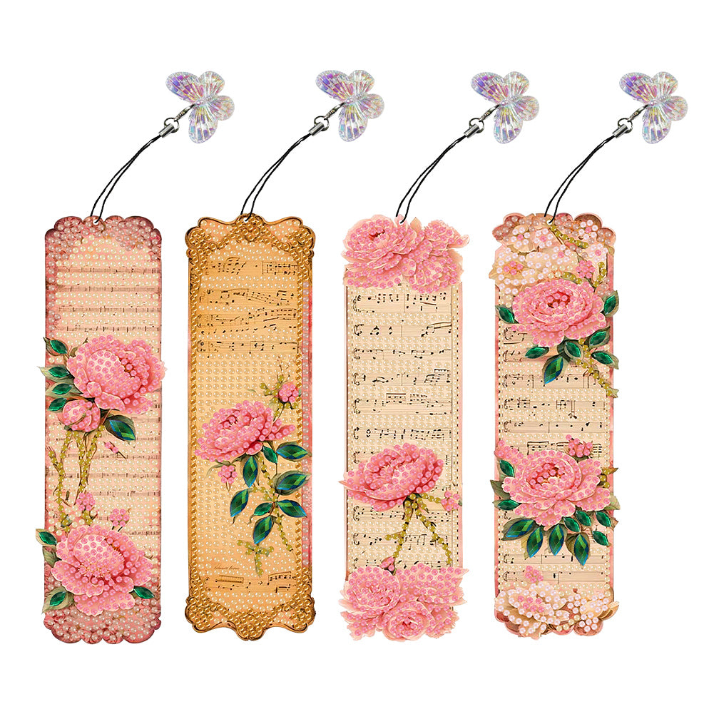 4Pcs Special Shape Pink Rose Diamond Painting Bookmark Making Kit for Book Lover